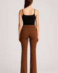 Athena | Women's Belted Flare Pants - Front Slit Hem - High Waist - Tailored Fit