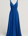 Camila | Women's Evening Gown - Deep V-Neck - Sleeveless - Thigh-High Slit