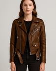Pauline | Women's Leather Jacket – Vintage Style with Zipper Closure – Timeless & Versatile