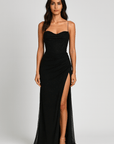 Yvette | Evening Gown - Spaghetti Strap Bodice - High Side Slit - Ruched Waist Detail