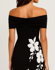 Odette | Women's Floral Print Midi Dress – Off Shoulder – Summer Cocktail & Formal Wear
