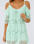 Harper | Boho Lace Mini Dress - Cold Shoulder Sleeves - Crochet Trim - Relaxed Fit