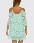 Harper | Boho Lace Mini Dress - Cold Shoulder Sleeves - Crochet Trim - Relaxed Fit