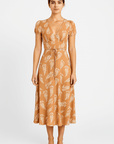 Charlotte | Floral Wrap Midi Dress - Puff Sleeves - Tie Waist - V-Neckline