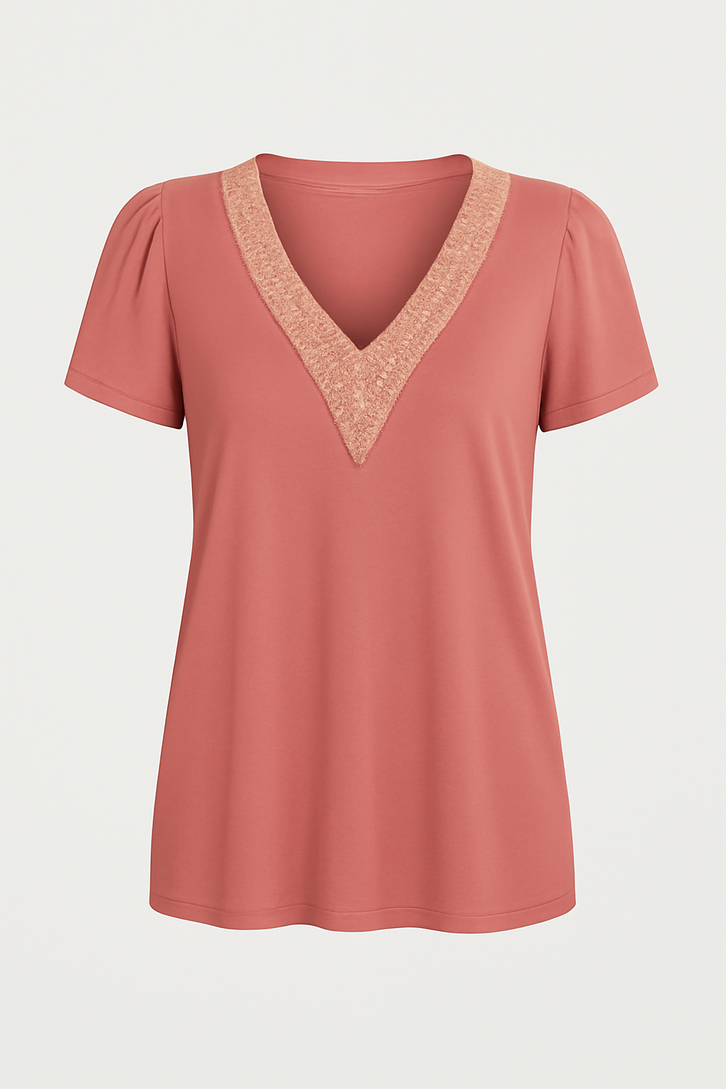 Ella | Women’s V-Neck Lace Trim Shirt - Relaxed Fit - Soft Breathable Fabric - Casual Blouse