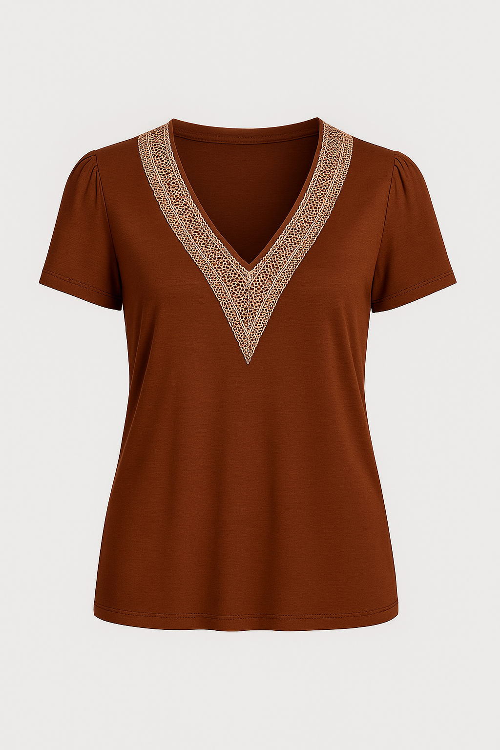Ella | Women’s V-Neck Lace Trim Shirt - Relaxed Fit - Soft Breathable Fabric - Casual Blouse