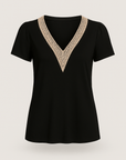 Ella | Women’s V-Neck Lace Trim Shirt - Relaxed Fit - Soft Breathable Fabric - Casual Blouse