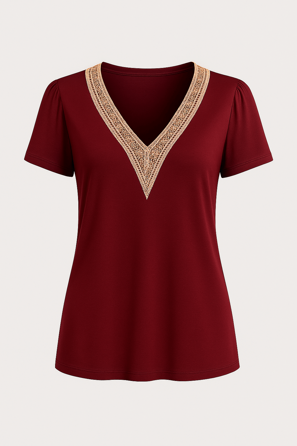 Ella | Women’s V-Neck Lace Trim Shirt - Relaxed Fit - Soft Breathable Fabric - Casual Blouse