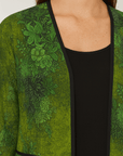 Lucy | Floral Print Open Front Jacket - 3/4 Sleeves - Contrast Trim Detail