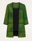 Lucy | Floral Print Open Front Jacket - 3/4 Sleeves - Contrast Trim Detail