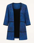 Lucy | Floral Print Open Front Jacket - 3/4 Sleeves - Contrast Trim Detail