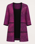 Lucy | Floral Print Open Front Jacket - 3/4 Sleeves - Contrast Trim Detail