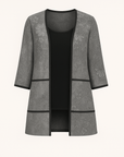 Lucy | Floral Print Open Front Jacket - 3/4 Sleeves - Contrast Trim Detail