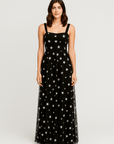 Natalie | Star Print Maxi Dress - Tulle Overlay - Sleeveless Square Neckline