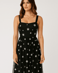 Natalie | Star Print Maxi Dress - Tulle Overlay - Sleeveless Square Neckline