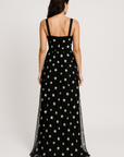 Natalie | Star Print Maxi Dress - Tulle Overlay - Sleeveless Square Neckline