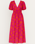 Stella | Women’s Abstract Print Midi Dress - Puff Sleeves - Smocked Waist - V-Neckline