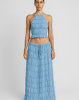 Victoria | Two-Piece Maxi Skirt Set - Smocked Halter Top - Drawstring Waist Skirt