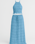 Victoria | Two-Piece Maxi Skirt Set - Smocked Halter Top - Drawstring Waist Skirt
