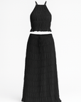 Victoria | Two-Piece Maxi Skirt Set - Smocked Halter Top - Drawstring Waist Skirt