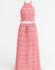 Victoria | Two-Piece Maxi Skirt Set - Smocked Halter Top - Drawstring Waist Skirt