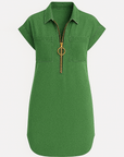 Violet | Women’s Denim Shirt Dress - Front Zip Closure - Rolled Short Sleeves