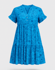 Hazel | Women’s Printed Tiered Dress - Button Front Detail - Ruffle Sleeve Mini