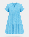 Hazel | Women’s Printed Tiered Dress - Button Front Detail - Ruffle Sleeve Mini