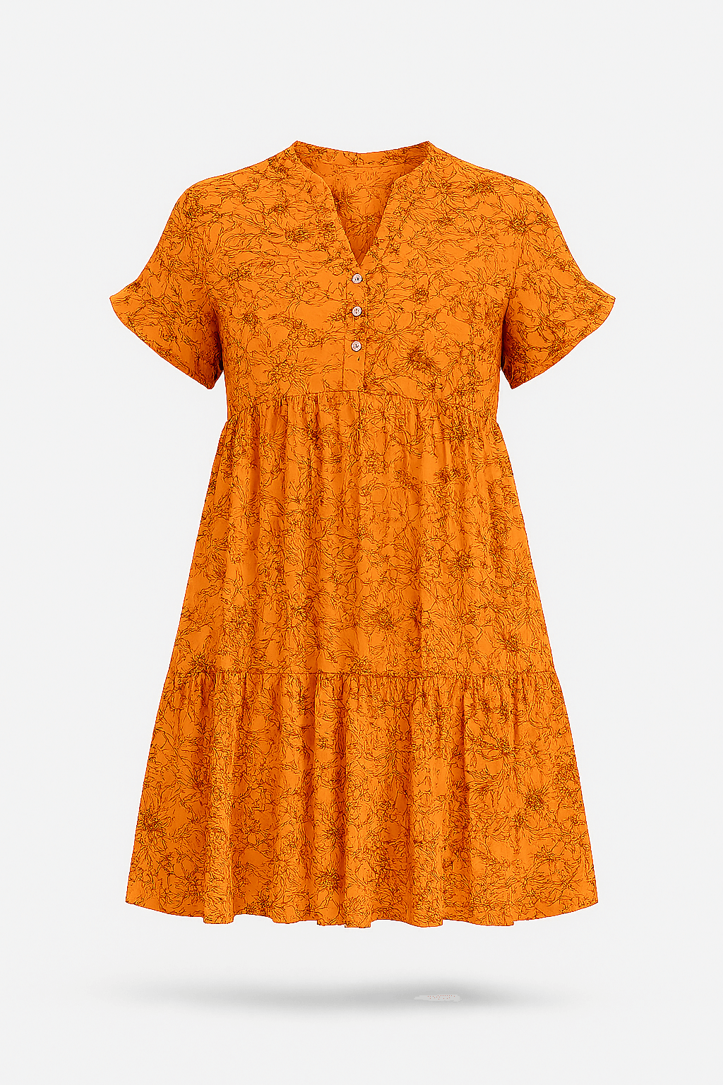 Hazel | Women’s Printed Tiered Dress - Button Front Detail - Ruffle Sleeve Mini
