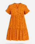 Hazel | Women’s Printed Tiered Dress - Button Front Detail - Ruffle Sleeve Mini