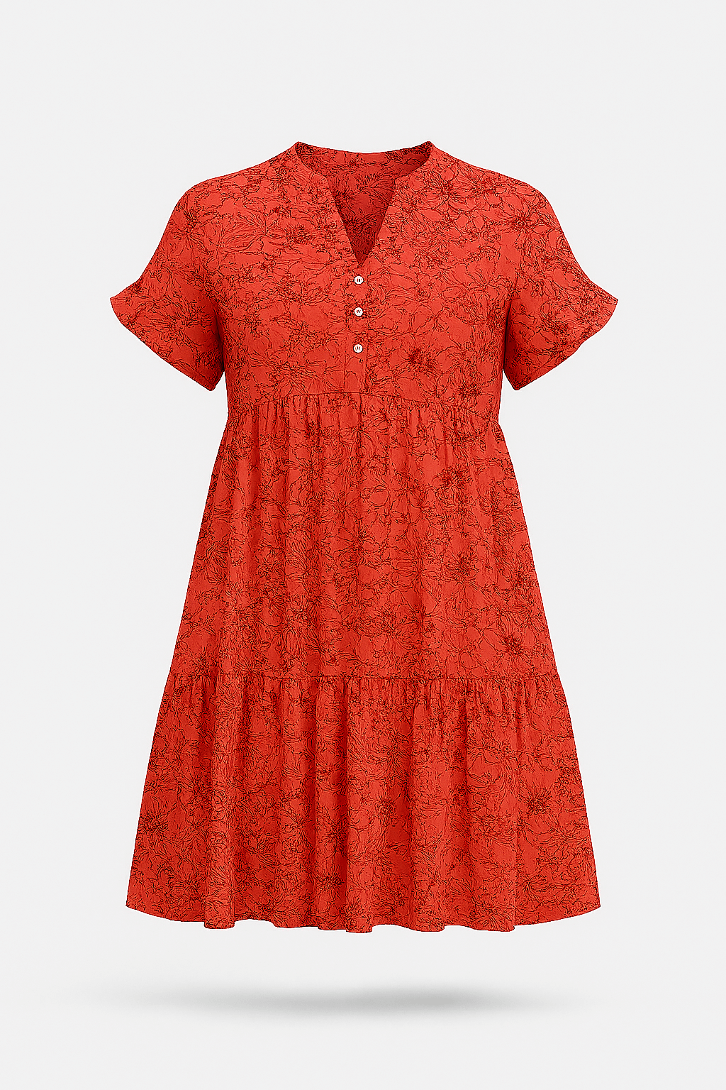 Hazel | Women’s Printed Tiered Dress - Button Front Detail - Ruffle Sleeve Mini