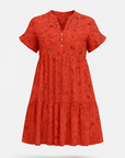 Hazel | Women’s Printed Tiered Dress - Button Front Detail - Ruffle Sleeve Mini