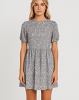 Genevive | Women’s Floral Babydoll Dress - Puff Short Sleeves - Gathered Waist Skirt