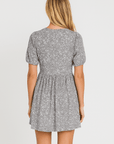 Genevive | Women’s Floral Babydoll Dress - Puff Short Sleeves - Gathered Waist Skirt