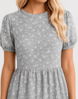 Genevive | Women’s Floral Babydoll Dress - Puff Short Sleeves - Gathered Waist Skirt