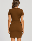 Maya | Women’s Ribbed Knit Dress - V-Neck Wrap Front - Short Sleeve Mini