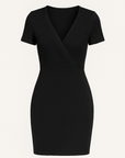 Maya | Women’s Ribbed Knit Dress - V-Neck Wrap Front - Short Sleeve Mini