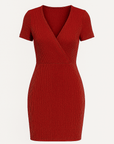 Maya | Women’s Ribbed Knit Dress - V-Neck Wrap Front - Short Sleeve Mini