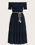 Savannah | Off-Shoulder Women's Maxi Dress with Tiered Skirt and Ruffle Detail – Elegant Summer Dress for Casual and Semi-Formal Occasions