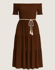 Savannah | Off-Shoulder Women's Maxi Dress with Tiered Skirt and Ruffle Detail – Elegant Summer Dress for Casual and Semi-Formal Occasions