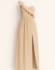 Aaliyah | Elegant One-Shoulder Ruffle Dress with High Slit