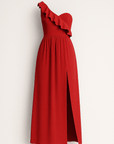 Aaliyah | Elegant One-Shoulder Ruffle Dress with High Slit