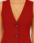 Skylar | Two-Piece Vest and Shorts Set - Button Front Vest - Tailored High Waist Shorts