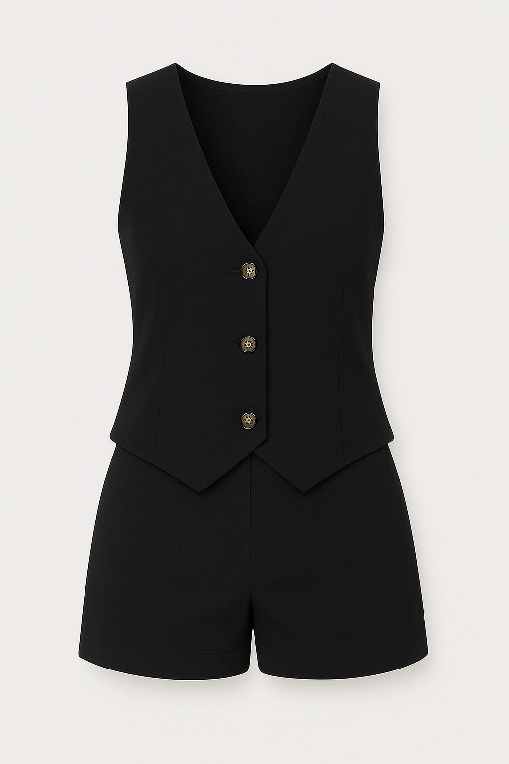 Skylar | Two-Piece Vest and Shorts Set - Button Front Vest - Tailored High Waist Shorts