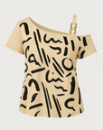 Anna | Women’s Colorblock Knit Top - Asymmetrical Neckline - Buckle Strap Detail