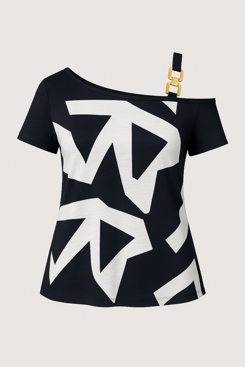 Anna | Women’s Colorblock Knit Top - Asymmetrical Neckline - Buckle Strap Detail