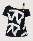 Anna | Women’s Colorblock Knit Top - Asymmetrical Neckline - Buckle Strap Detail