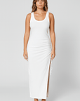 Valentina | Sleeveless Maxi Dress - Scoop Neck - Ruched Side Slit