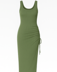 Valentina | Sleeveless Maxi Dress - Scoop Neck - Ruched Side Slit