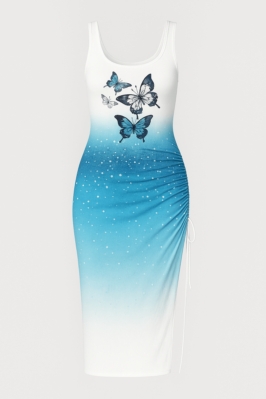 Valentina | Sleeveless Maxi Dress - Scoop Neck - Ruched Side Slit